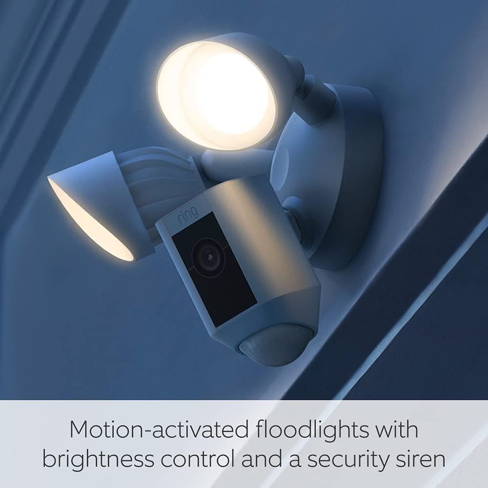 Buy Ring,Ring Floodlight Cam Wired Plus, 1080p HD Video, motion-activated LED floodlights, built-in siren, hardwired installation, White - Gadcet.com | UK | London | Scotland | Wales| Ireland | Near Me | Cheap | Pay In 3 | Security Monitors & Recorders
